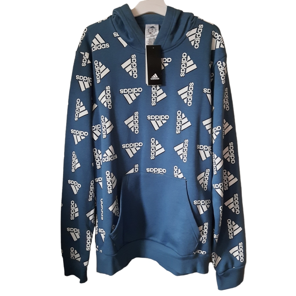 ❤ 💙Adidas,Men Drawstring pocket Hoodie, Size: M, Colors Indigo/ White Logo
